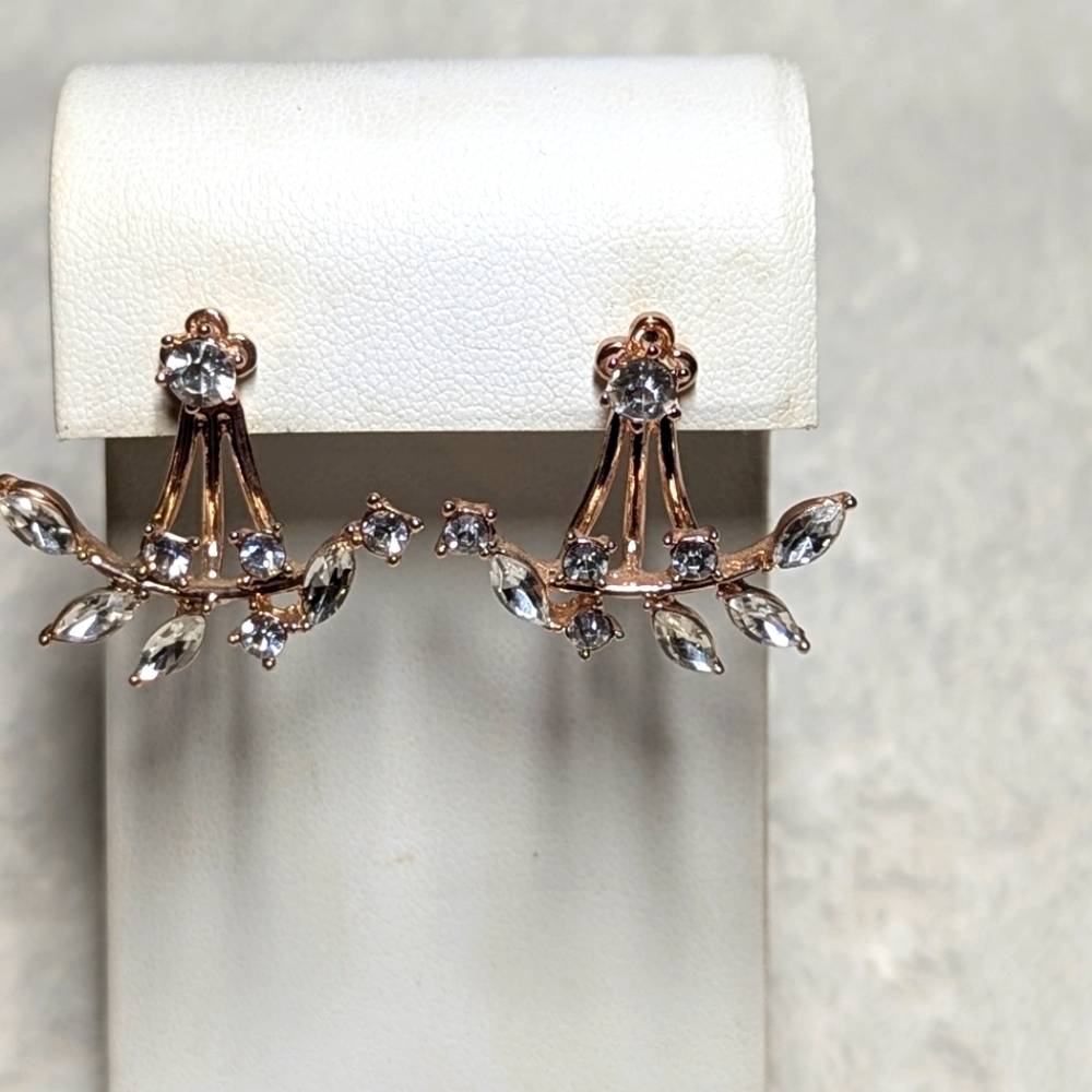 Elegant Rose Goldtone & Clear Crystal Pierced Earrings - Picture 7 of 9